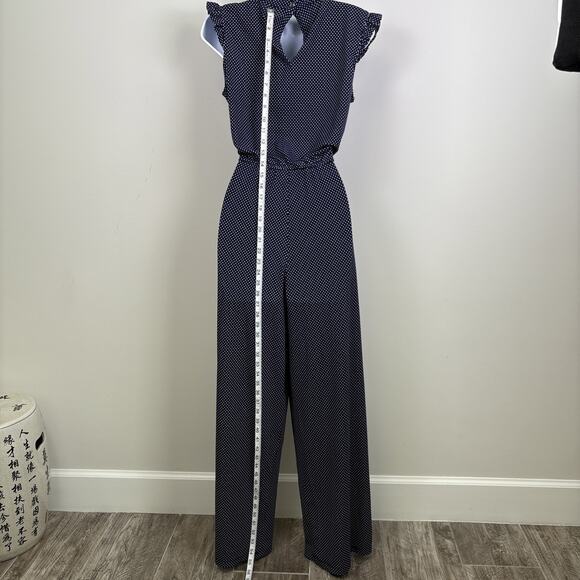 Adrianna Pappell Polka Dot Wide Leg Ruffle Neck Jumpsuit Small - Picture 6 of 15